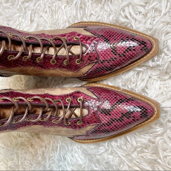Coach Lace Up Signature Canvas & Snakeskin Boots - Picture 6 of 13